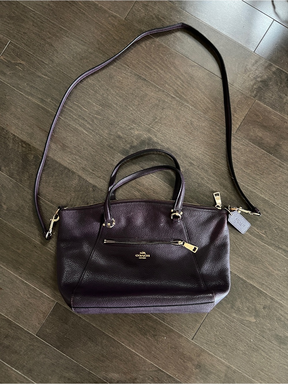 Coach Pebbled Leather Satchel in Plum